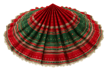   Christmas Tree Skirt with Patterned Fabric and Lace Trim.