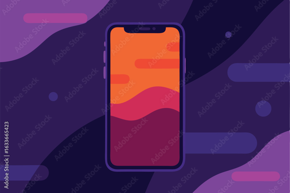 Poster modern smartphone design depicted with gradient background and abstract shapes