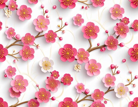 ume flower pattern, japanese plum blossom, 3D style, seamless