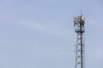telecommunication  towers stand against a sky, modern wireless communication. for broadcasting 6G, 5G, and signals for telecommunications infrastructure, and the expansion of digital connectivity.