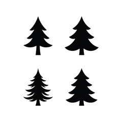 Four black fir tree silhouettes evergreen forest icons nature vector graphics