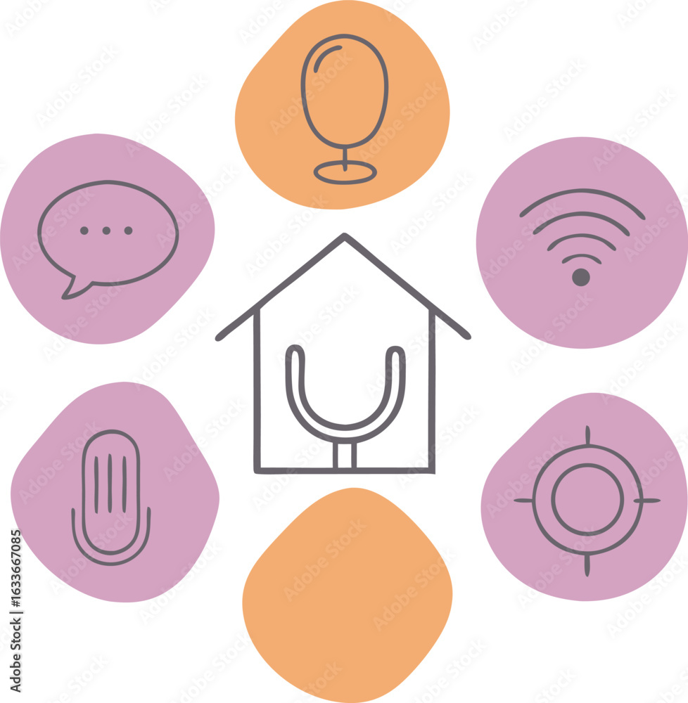Aufkleber smart home automation technology icons arranged with colorful minimalist abstract design