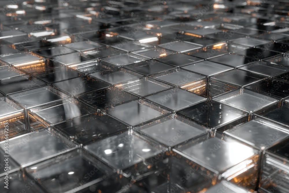 Poster shiny metallic square with reflective surface in a modern creative workspace showcasing innovative d