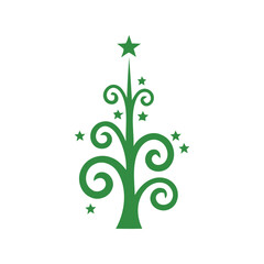 Green stylized christmas tree with stars festive holiday decoration winter celebration graphic