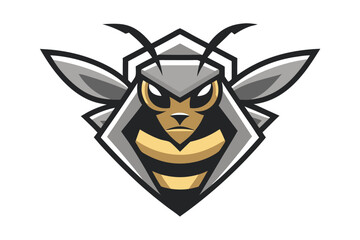 Detailed stylized bee sports mascot with gray hood displays strong character on a white background © Sonda