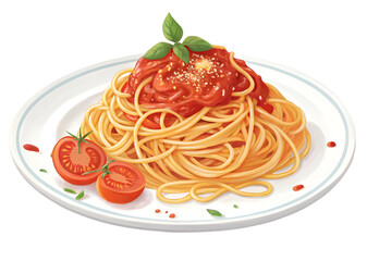 Spaghetti with tomato sauce on white background