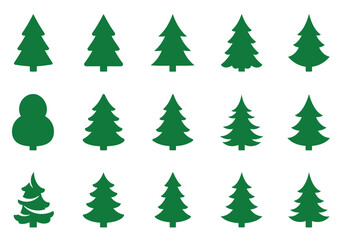 Green christmas tree icons set winter holiday evergreen vector graphics