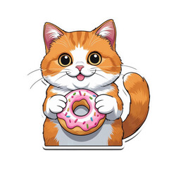 Persian-Scottish Fold Cat Eating a Donut