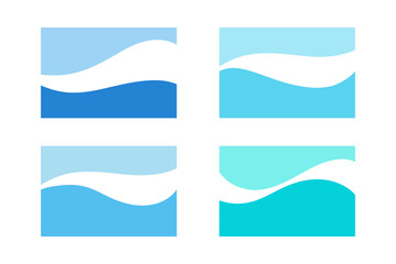 Fototapeta premium A set of abstract wavy shapes for dividing a web page, banner in blue and emerald shades, vector illustration. Collection of separator elements isolated on a white background for background, title