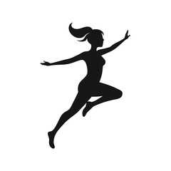 Fototapeta premium Dynamic black silhouette of a joyful girl leaping high in mid air with a sense of freedom