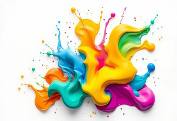 Obraz premium Abstract colorful liquid shapes, geometric splashes & fluid forms on white background, elements, art