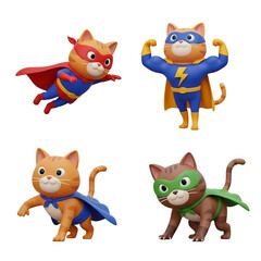 Naklejka premium Cute superhero animal team 3D cartoon characters set PNG