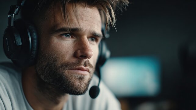 man with headphones in front of the microphone