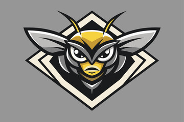 Detailed yellow and gray hornet mascot gazes intensely from diamond shape with sharpness