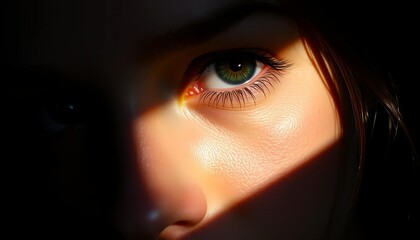 Dark shadows beneath youthful eyes, delicate skin,   studio,   melanin