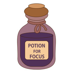 Purple glass potion bottle labeled 