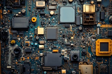 Fototapeta premium Close-up of intricate circuit board with various components (1)