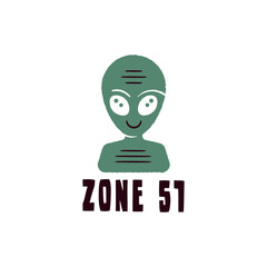 Zone 51 icon. Simple Zone 51 alien head icon for sci-fi themes, UFO sightings, and extraterrestrial content. Vector illustration.