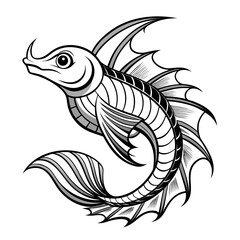 Dragonfish Line Art | Fantasy Ocean Creature Vector