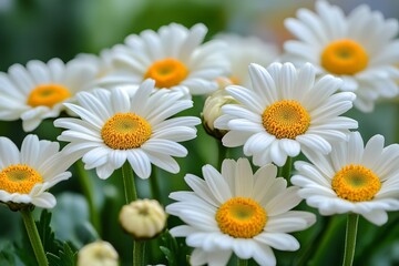 Fototapeta premium Close-up of several white daisies with yellow centers