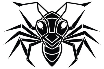 Black style presents a bold stylized ant isolated against white backdrop
