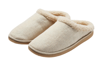 Beige house slippers with faux fur trim