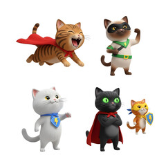 Fototapeta premium Cute superhero animal team 3D cartoon characters set PNG
