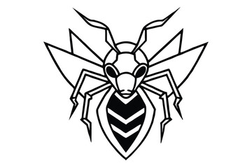 Black outlined wasp features bold chevron pattern against stylized wings in this art