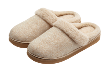 Beige house slippers with faux fur trim (1)