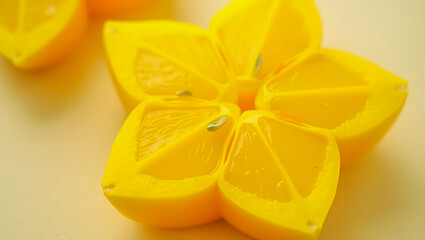 High-Resolution Close-Up of Sliced Star Fruit Showing Star Shape, Juicy Yellow Flesh, and Glossy Texture