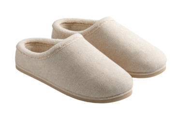 Pair of light beige, soft-textured house slippers