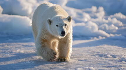 Polar Bear Calmly Walking on Arctic Ice: Wildlife Photography
