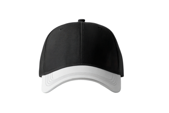 A dark gray baseball cap with a contrasting off-white visor.  The cap appears new and clean, presented against a black background