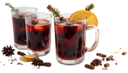 Mulled wine recipe christmas holiday drink spiced wine winter warmer beverage festive season alcoholic cocktail  isolated on transparent background	