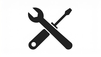 A minimalist black vector icon of a crossed wrench and screwdriver. A clean, logo-ready symbol for repair, tools, or maintenance service.

