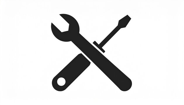 A minimalist black vector icon of a crossed wrench and screwdriver. A clean, logo-ready symbol for repair, tools, or maintenance service.

