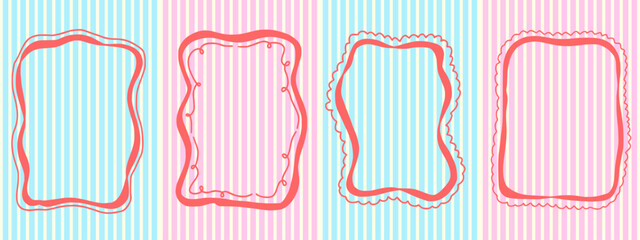 Whimsical frame with stripe and bow. Whimsical ribbon border for cute design. Outline poster romantic