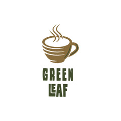Green Leaf logo. Simple Green Leaf logo with a hot tea cup and steam. Perfect for tea shop branding, herbal drink labels, or eco product design. Vector illustration.