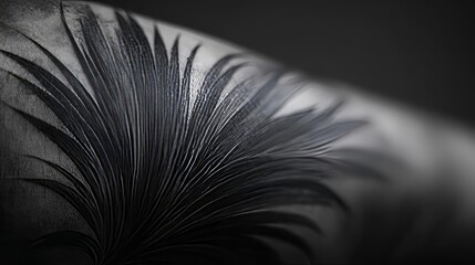Obraz premium Abstract Black Feather Texture, Close-up Detail, Monochrome, Dark, Light, Nature, Photography, Background, Fine Art, Pattern