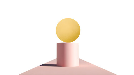 Minimalist golden sphere and pink pedestal