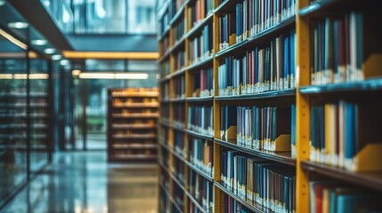 Obraz premium Library interior, rows of books on shelves