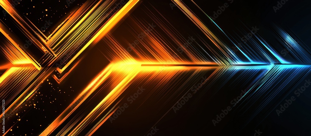 Poster futuristic tech abstract background with glowing light streaks and particle effects