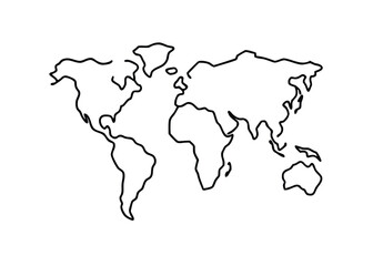 Fototapeta premium Simple outline world map graphic with black stroke for global themes and cartography projects