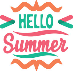 Happy hello summer typography design featuring bright colors and fun seasonal phrases for apparel and decorations isolated on transparent background