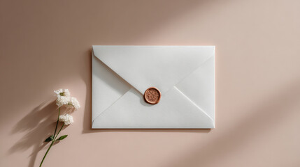 minimalist styled letter enclosed in envelope sealed with wax on clean background