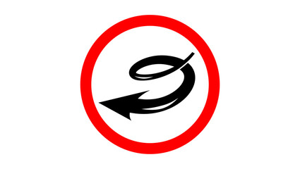 spiral road down sign, black isolated silhouette