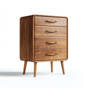 A wooden chest of drawers showcasing its unique design and craftsmanship