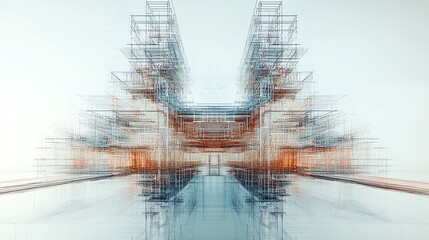Futuristic Abstract Architecture Design with Geometric Lines and Metallic Colors