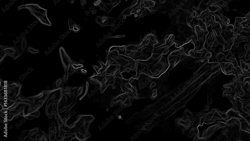 Aufkleber dark abstract digital texture with fine, glowing white contour fluid and chaotic design. silk and ba