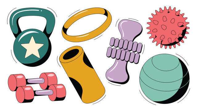 Flat design fitness equipment with kettlebell and dumbbells exercise workout